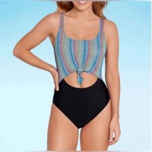 Sports Illustrated Striped Knot Front One-Piece Swimsuit S | Retro Coastal B64